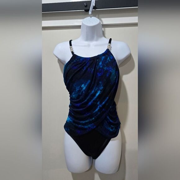Magicsuit Hazy Daze Lisa One-Piece Swimsuit NWOT Size 8 Blue And Black - Picture 3 of 6